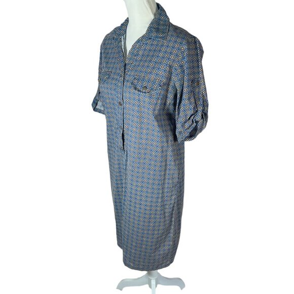 Vintage Geometric Print Button Up Dress With Collar Women's Size 10 US - Picture 1 of 9